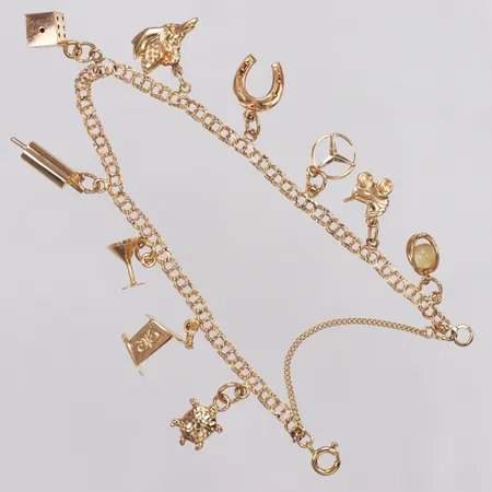 Armband, Bismarck, berlocker, ca 18cm, säkerhetskedja, 18K  Vikt: 8,5 g