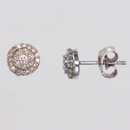 Ett par örhängen, diamanter 2 x ca0,02ct + 46 x ca0,005ct, Guldfynd, 6mm, vitguld, 18K  Vikt: 1,3 g