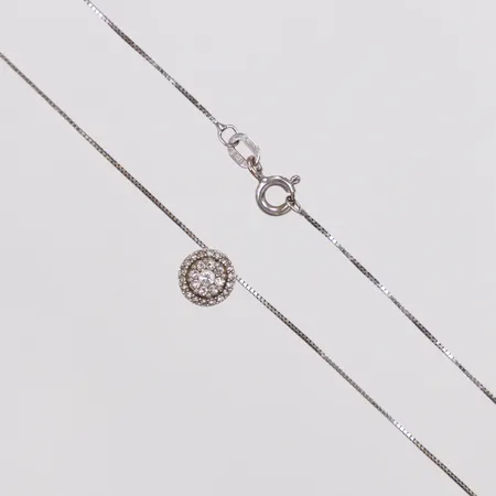 Collier, hänge, diamanter, 1 x ca0,03ct + 8 x ca0,01ct + 18 x ca0,005ct, Guldfynd, 45cm, vitguld, 18K  Vikt: 1,9 g