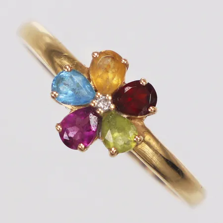 Ring, diamant ca 0,005ct, ametist, topas, citrin, granat, peridot, Guldfynd, stl 20, bredd 2,2-8,9mm, 18K  Vikt: 2,5 g