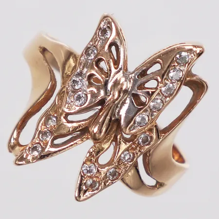 Ring, vita stenar, stl 17¼, bredd 2,4-18mm, roséfärgad, 14K  Vikt: 4 g