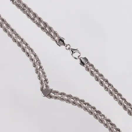 Collier, dubbel Cordell, Guldfynd, 45cm, bredd 6mm, vitguld, 18K  Vikt: 12,5 g