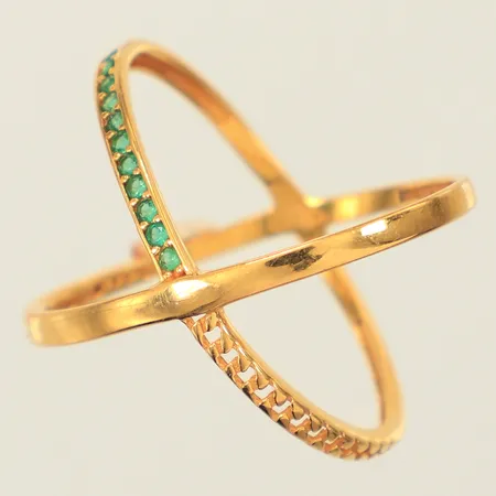 Ring, gröna stenar, stl 18, bredd 2,5-16mm, 21K Vikt: 2,3 g