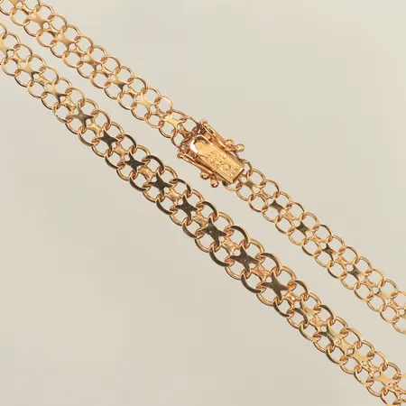 Collier doserad X-länk, längd 43cm, bredd 6-7,5mm, We-Be Guld Ab, år 1979, 18K Vikt: 11,7 g