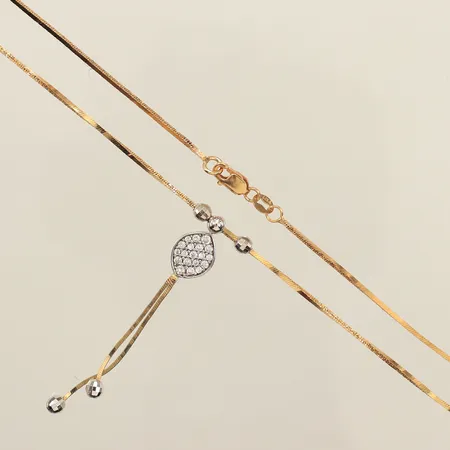 Collier, längd 44cm, bredd 0,9-45mm, vita stenar, 14K  Vikt: 5,2 g
