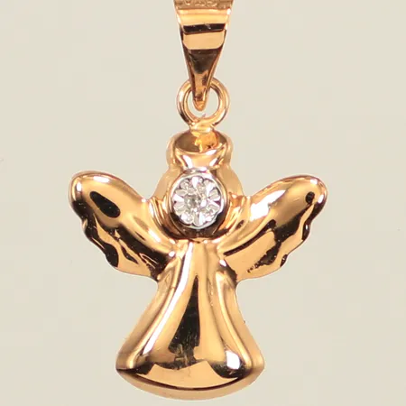 Hänge, ängel, diamant ca 0,005ct, längd 15mm, bredd 10,5mm, 18K  Vikt: 0,2 g