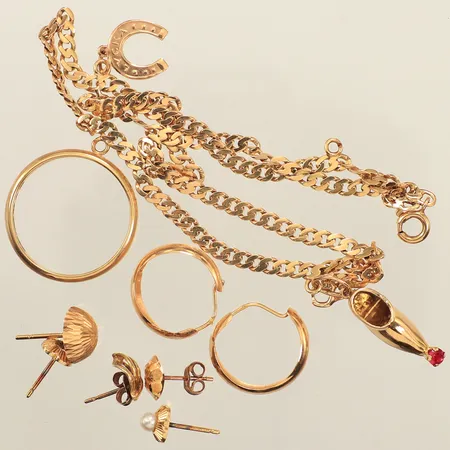 Armband, ring, örhängen, defekt, skevt, 18K  Vikt: 15,2 g