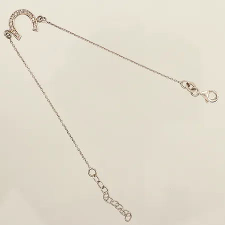 Armband, längd 16,5cm-20cm, hästsko, vita stenar, 925/1000 silver  Vikt: 1,9 g