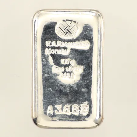 Silvertacka 100g, K.A.Rasmussen Norway, fine silver, nr: A3682, 999,9/1000 silver 