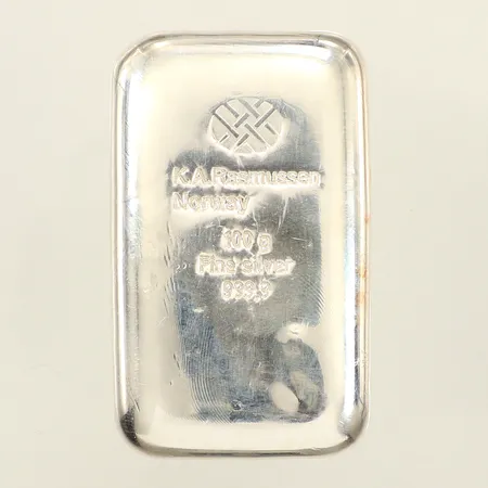 Silvertacka 100g, K.A.Rasmussen Norway, fine silver, certifikat, 999,9/1000 silver