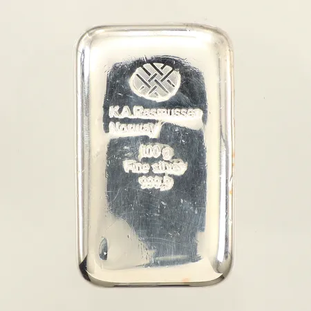 Silvertacka 100g, K.A.Rasmussen Norway, fine silver, certifikat, 999,9/1000 silver 