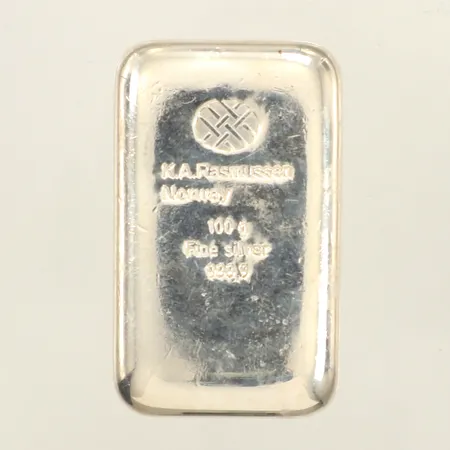 Silvertacka 100g, K.A.Rasmussen Norway, fine silver, 999,9/1000 silver 