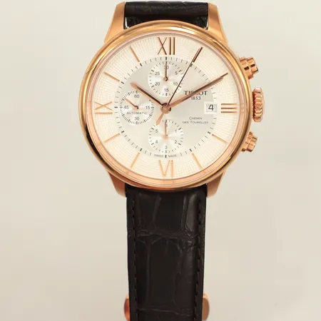 Herrur, Tissot Chemin des Tourelles, Ø44mm, automatisk, chronograf, datum, safirglas, T099427A, 5XJ SRE FMU, läderarmband, längd ca 17cm inkl ur, viklås, box, ytterkartong, 