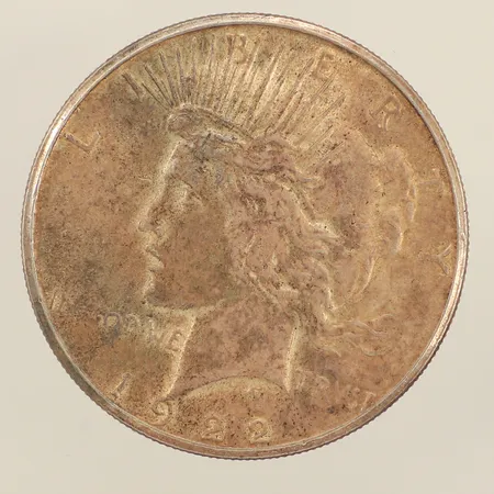 Mynt, Liberty, One dollar, 1922, Ø38mm, 900/1000 Silver  Vikt: 26,6 g