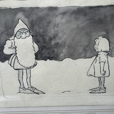 Tavla, John Bauer, "Flicka och Tomte" studie blandteknik, signerad i blyerts, bladstorlek 16,5x24,5cm, ej examinerad ur ram Skickas med postpaket.