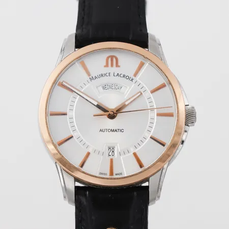 Herrur Maurice Lacroix Pontos PT6358, boett i stål ringen i 18k roséguld, automatic, diameter 41.5 mm, tickar igång men ej funktionstestad. Vikt: 0 g
