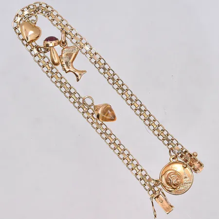 Armband X-länk med berlocker, längd 19 cm, bredd länk 5 mm, 18K. Vikt: 10 g
