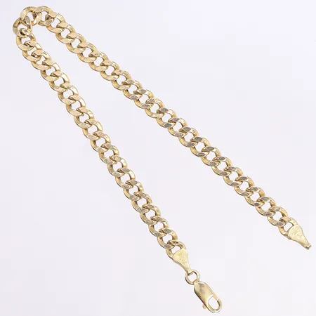 Armband pansar, 21cm, bredd 6mm, ihåligt, repigt, buckligt, 14K Vikt: 6,6 g