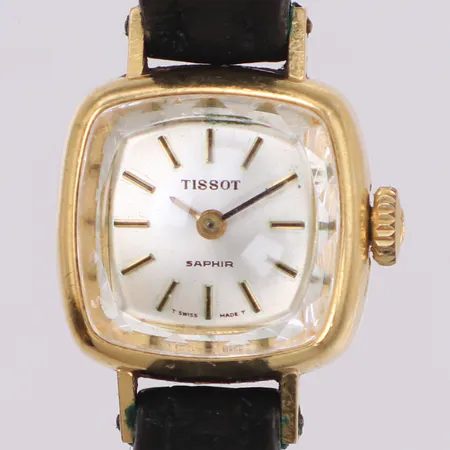 Damur, Tissot Saphir, 18K, 17mm, manuell, plexiglas, läderband, gravyr, inga tillbehör 