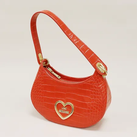 Väska Moschino, Hug Bag, ca 23x18x8cm, röd, beslag i gulmetall, axelrem, dustbag. Vikt: 0 g Skickas med paket.