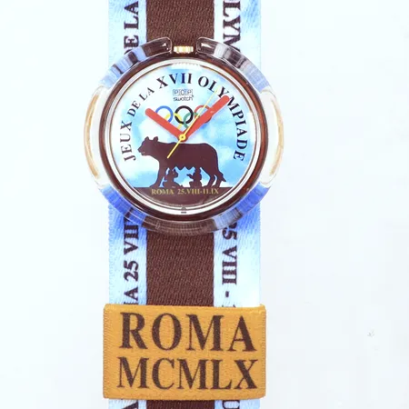 Herrur retro Swatch, Jeux De La XVII Olympiade, tygband 27cm, originalask, behov av batteribyte. Vikt: 0 g