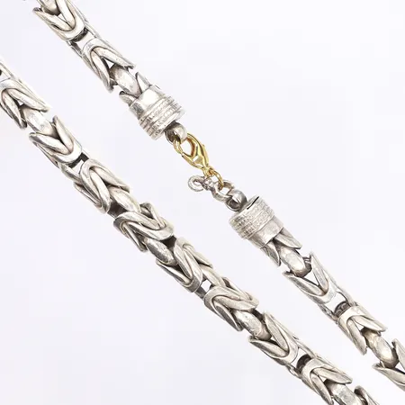 Halskedja kejsarlänk, 55cm, bredd 10mm, påtagligt slitage, defekt lås utbytt till lås i oädel metall, silver 925/1000 Vikt: 226,7 g