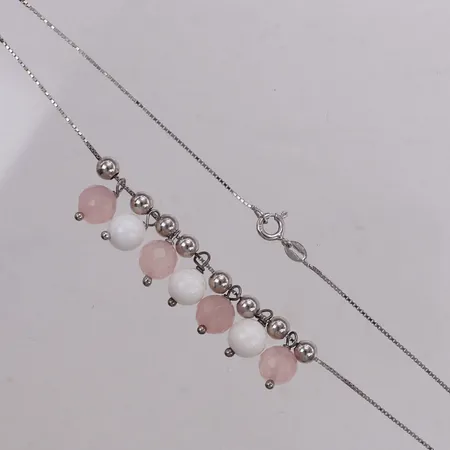 Collier med rosa och vita stenar, längd 39,5cm, bredd 0,8-14mm, silver 925/1000 Vikt: 9,4 g