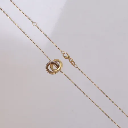 Kedja med hänge, vita stenar, 42,5+45,5cm, bredd: 0,7mm, Guldfynd, 18K Vikt: 2,8 g