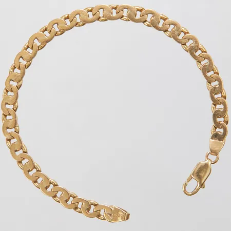 Armband manglad Pansar, längd ca 22cm, bredd 6,5mm, lås i 14K, slitage, 18K, bruttovikt: 23,8g.