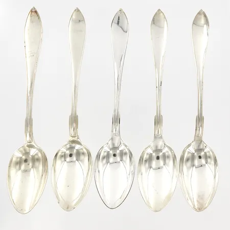 Fem skedar, 18,5cm, modell Svensk Spetsig, silver Vikt: 196,8 g