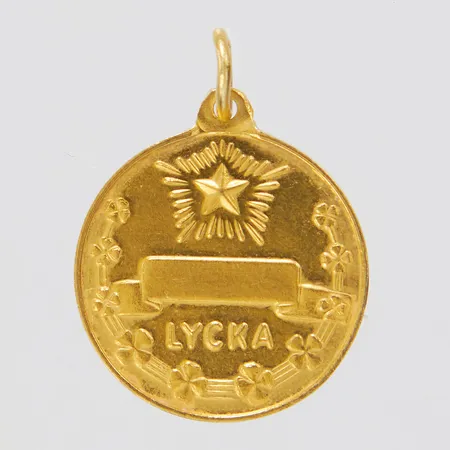 Hänge Lycka, längd ca 22mm inkl ögla, bredd 15mm, Sporrong AB, 18K  Vikt: 2,2 g