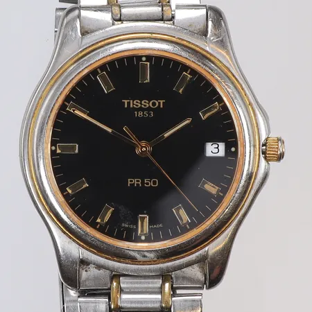 Herrur Tissot PR 50 Ø34mm, ref nr J176/276K, quartz, datum, ca 1990-tal, med stållänk, mycket smutsig och slitage