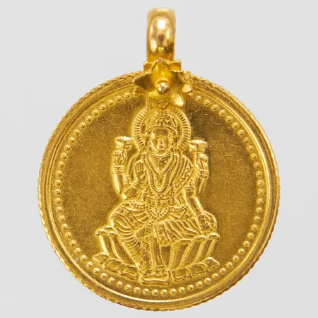 Hänge Lakshmi, längd ca 24mm inkl ögla, bredd 19mm, 22K Vikt: 4,4 g