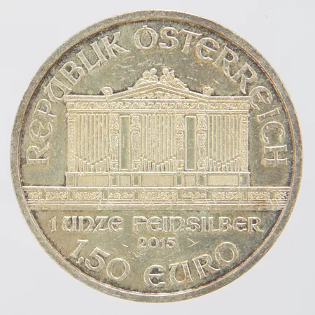 Mynt, Republik Osterreich 2015, 150euro, Ø 37mm, Wiener Philharmoniker, 999/1000 silver Vikt: 31,1 g