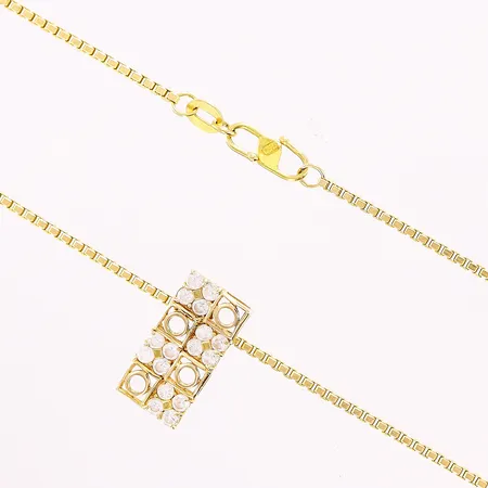 Kedja Venezia, ca 45cm, hänge, vita stenar 10x19mm, 18K  Vikt: 10 g
