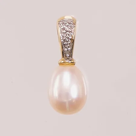 Hänge, diamanter 4x ca 0,0025ct, 16mm, pärla, 14K 1,2g.