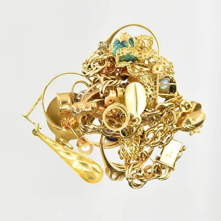 Diverse defekt guld med stenar 18K. Vikt: 36,8 g