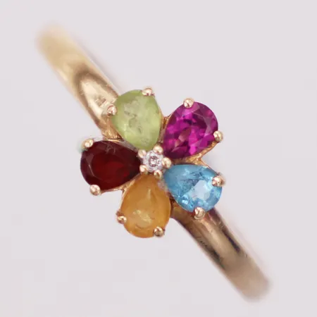 Ring, diamant ca 0,005ct, ametist, topas, citrin, granat, peridot, Guldfynd, stl 20, bredd 2-8,9mm, 18K Vikt: 2,5 g