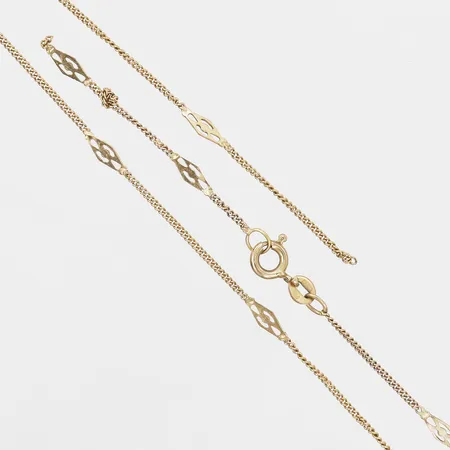 Kedja, Pansar, längd: ca 41cm, bredd: 0,5 - 4mm, defekt/av, 9K guld.  Vikt: 2,4 g