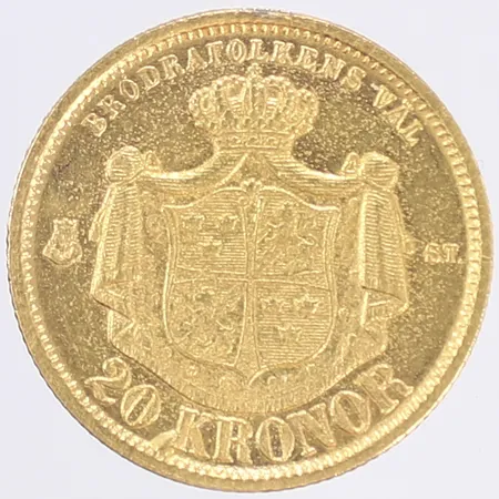 Mynt, Oscar II, 20 kronor, 1874, repig, 20K  Vikt: 8,7 g