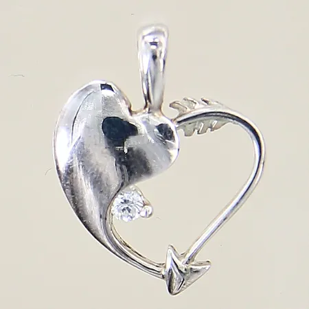 Hänge, hjärta med vit sten, 21x17mm, ostämplat, silver 830/1000  Vikt: 2 g