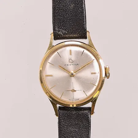 Damur Certina, doublé/stål, 21mm, manuell, läderband, tickar.