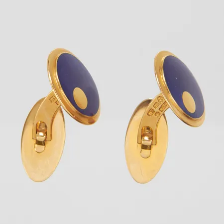Manschettknappar, blå emalj, Ø17mm, G.Dahlgren & Co., Malmö 1968, 18K. Vikt: 9,5 g