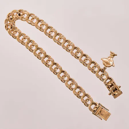 Armband Bismarck, 21,5cm, bredd:7mm, 1 berlock, slitna länkar, 18K 28g.