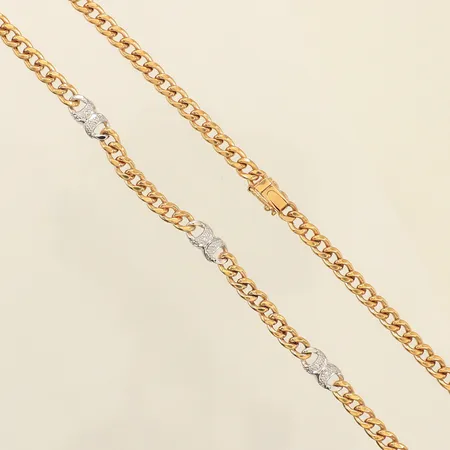 Collier tvåfärgat med diamanter 6x ca 0,005ct 8/8-slipade, längd 40cm, bredd 4,6-5,9mm, 18K  Vikt: 13,6 g