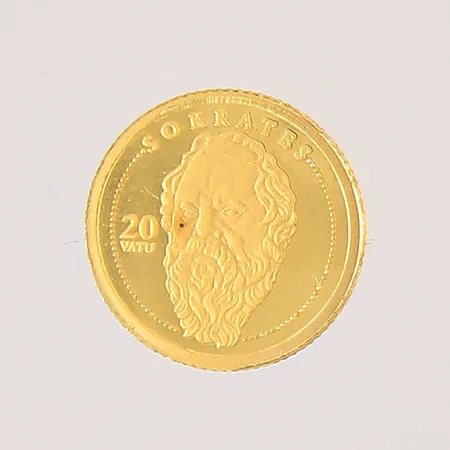 Mynt Sokrates, 20 Vatu, Vanuatu Ripablik Blong, 2008, Ø11,1mm, etui, 24K  Vikt: 0,5 g