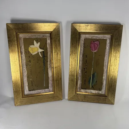 Två tavlor med blommotiv, Dan Hely, yttermått 23x38cm Skickas med postpaket.
