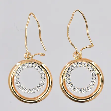 Ett par örhängen med vita stenar, Ø 14mm, skadade krokar, 18K Vikt: 1 g