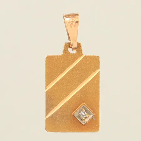 Hänge med diamant ca 0,01ct, längd inkl ögla ca 22mm, bredd ca 10mm, något skev vid ögla , 14K Vikt: 0,8 g