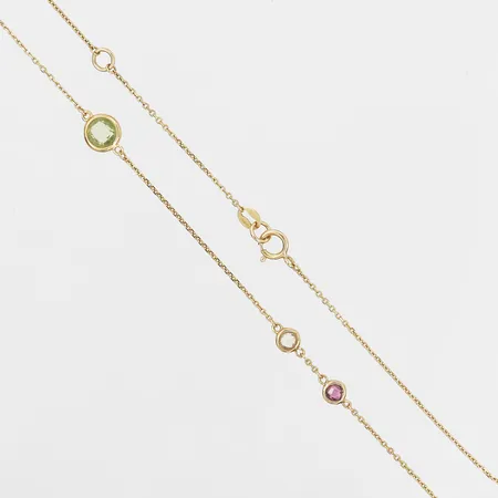 Collier ankar, med färgade stenar, längd 47cm, bredd 4-7mm, 18K guld. Vikt: 3,5 g